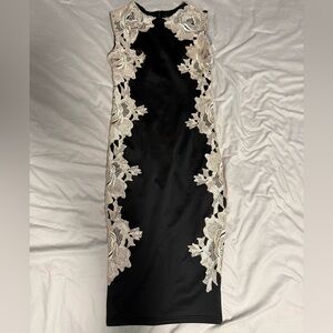 A|X Black Dress with Cream Lace Trim - Women's Elegant Sheath Dress